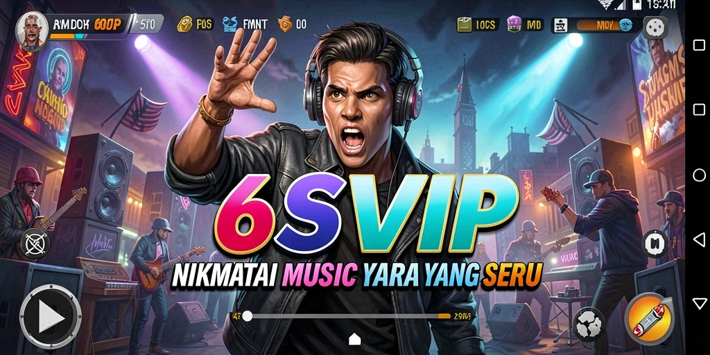 Screenshot gameplay 6SVIP menampilkan pengguna menikmati musik dengan riang.