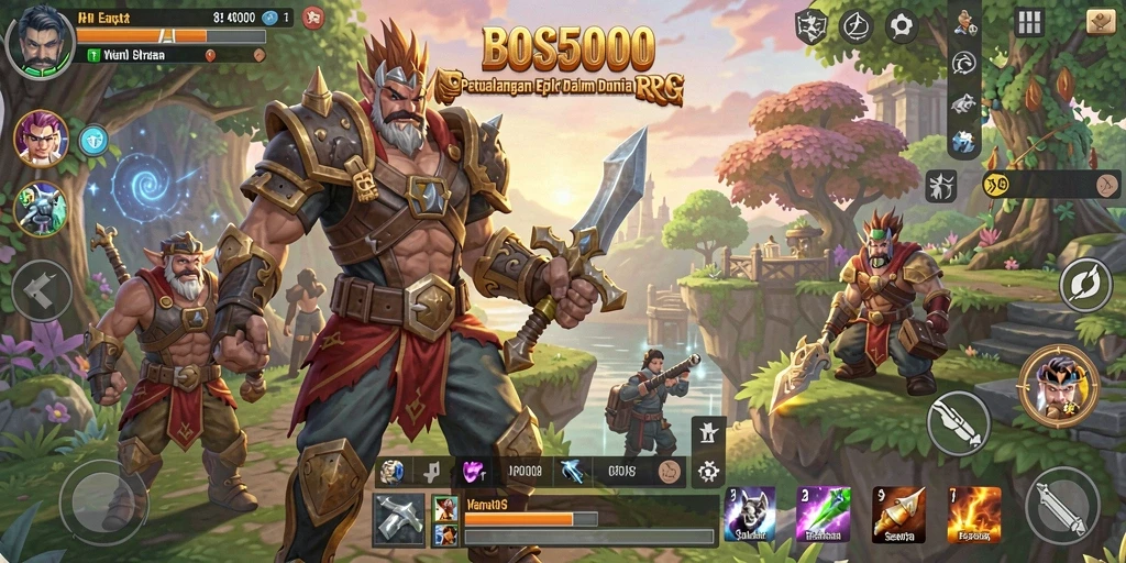 Tampilan gameplay BOS5000 yang penuh aksi dalam dunia RPG.