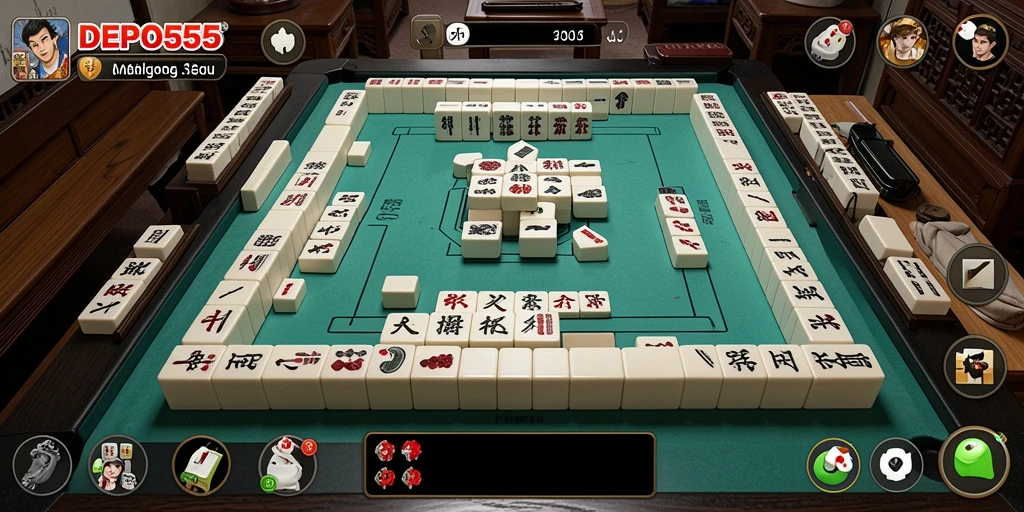 Screenshot DEPO555 menampilkan gameplay Mahjong yang menantang dan menyenangkan.