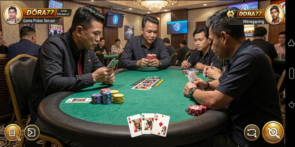 Tampilan menarik dari gameplay poker di DORA77.