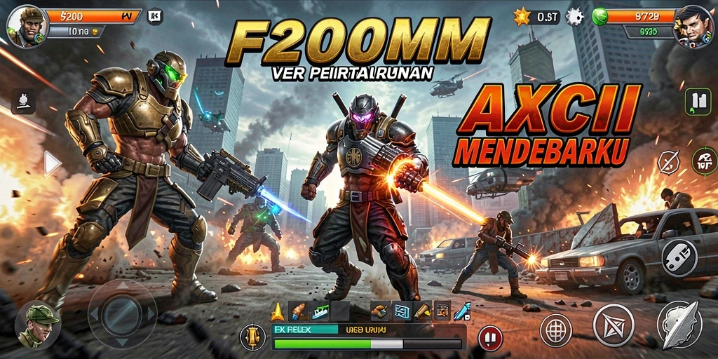 Tampilan gameplay F200M yang penuh aksi dan pertarungan seru.