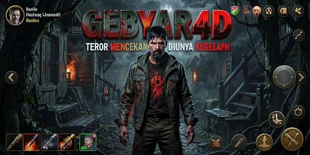 Screenshot GEBYAR4D menampilkan suasana mencekam saat menghadapi makhluk menyeramkan.