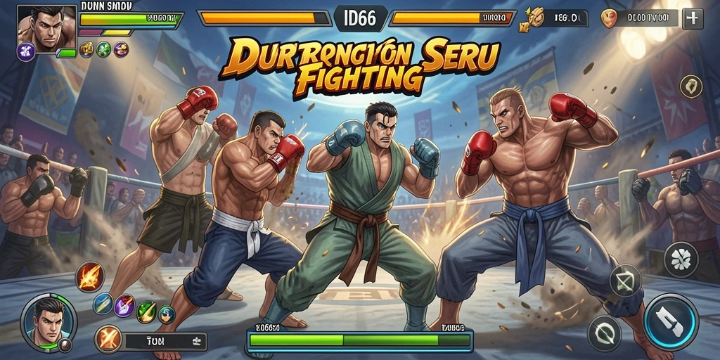 Screenshot utama ID66 menampilkan karakter bertarung dalam aksi seru.