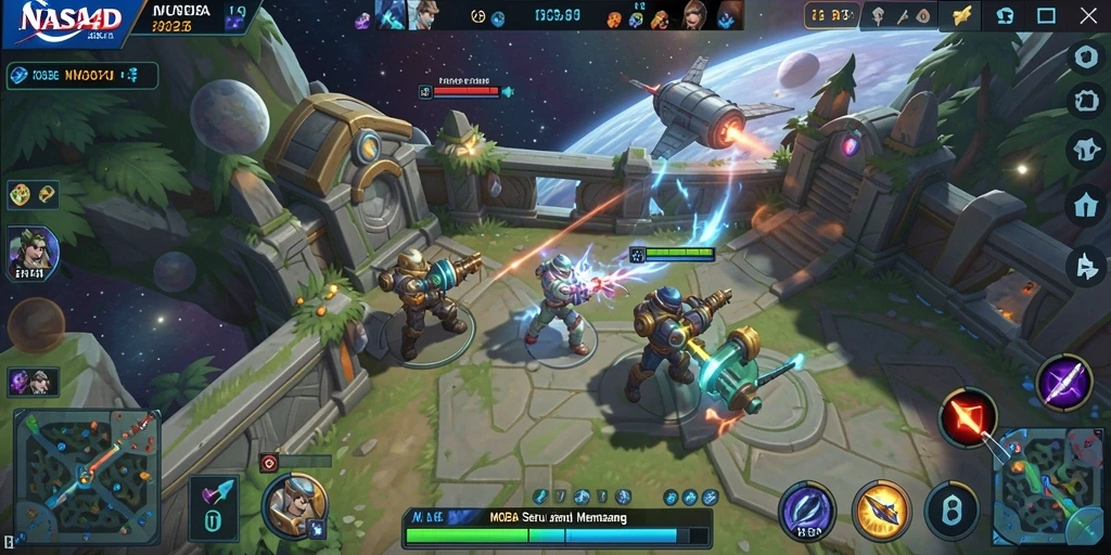 Tangkapan layar gameplay intens di <strong>NASA4D</strong> yang menunjukkan pertarungan tim.