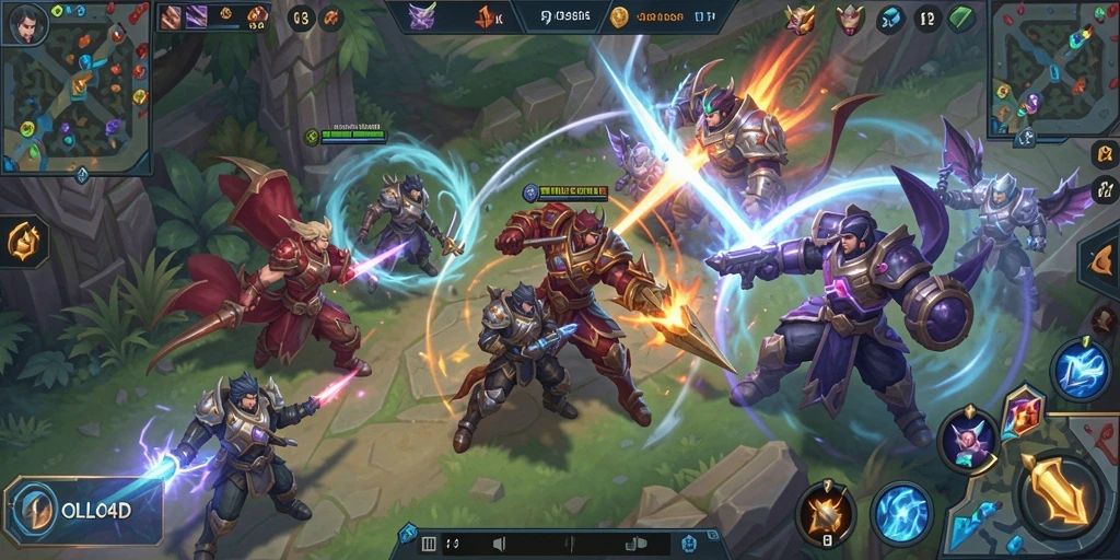 Screenshot gameplay OLLO4D menampilkan aksi seru dalam pertempuran MOBA.