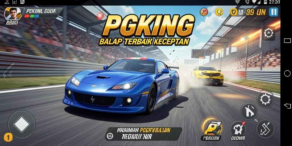 Tampilan gameplay PGKING yang mendebarkan di lintasan balap.