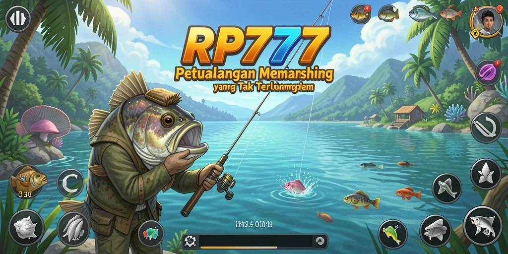 Tampilan gameplay RP777 saat menangkap ikan yang besar.