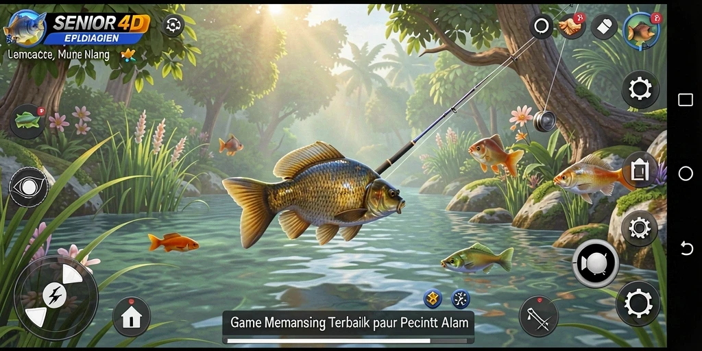 Tampilan gameplay memancing yang realistis dan menarik di SENIOR4D.