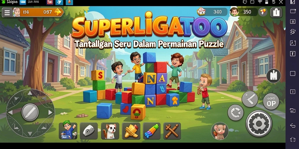 Screenshot gameplay SUPERLIGATOTO menunjukkan teka-teki menarik dengan grafik yang memukau.