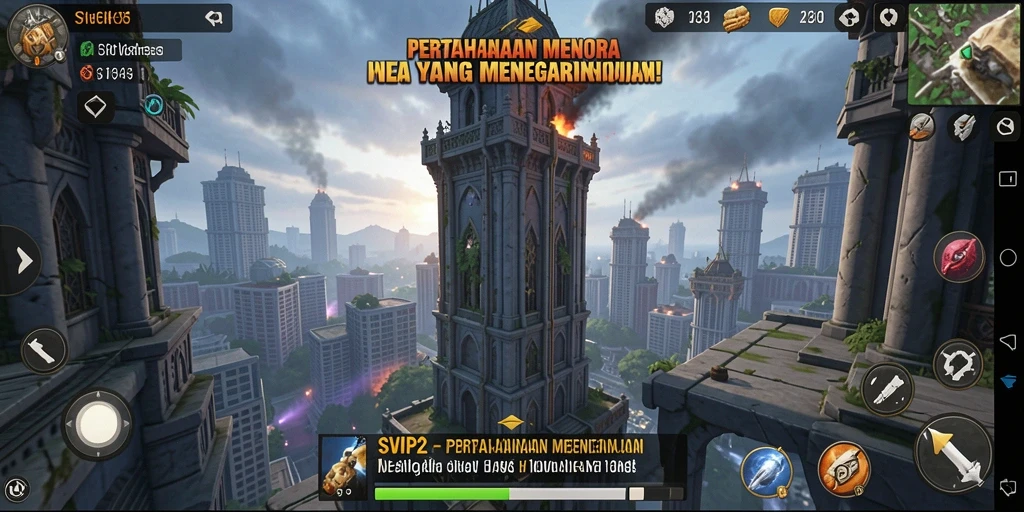 Tangkapan layar SVIP2 menampilkan pertempuran menegangkan dengan strategi Tower Defense.