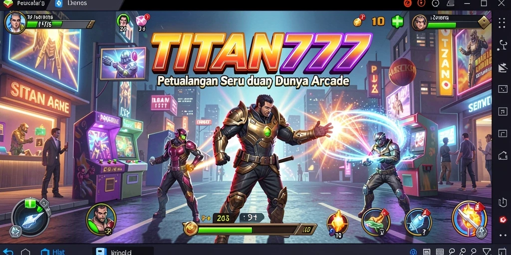 Tampilan gameplay arcade yang seru dan penuh warna dalam TITAN777.
